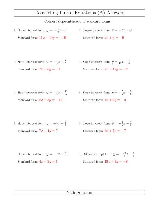 standard form of a linear equation worksheet