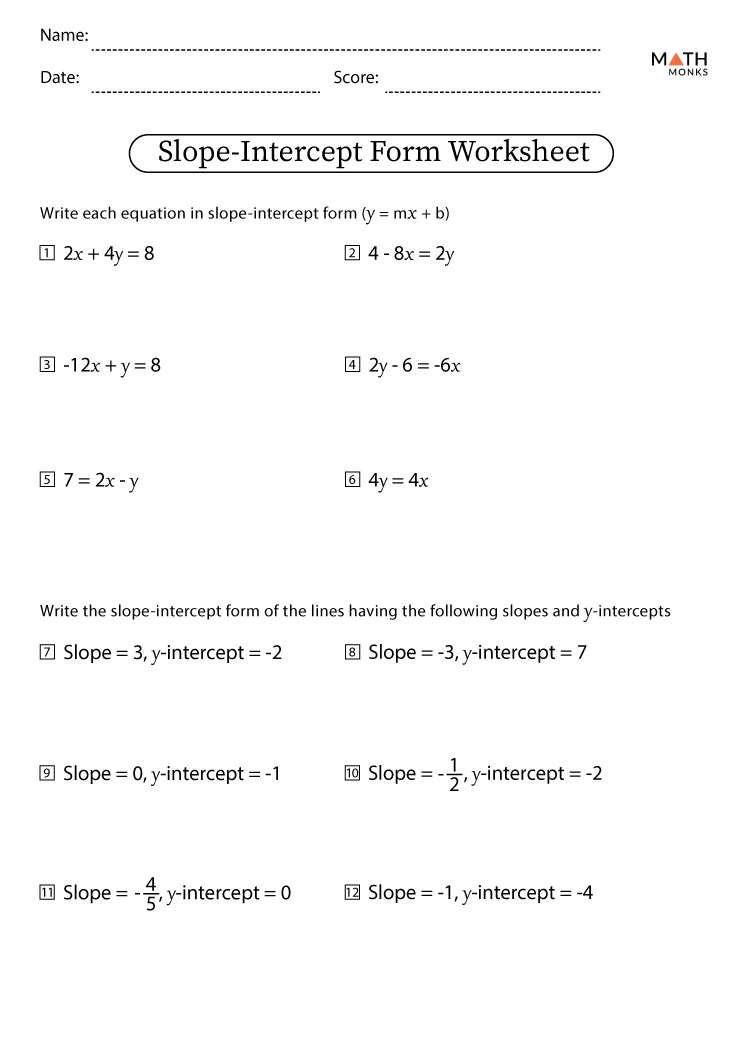 Slope Intercept Form Worksheets with Answer Key Worksheets Library