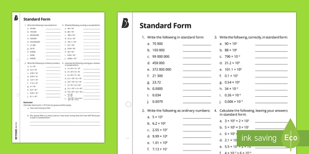 standard form word problems worksheet