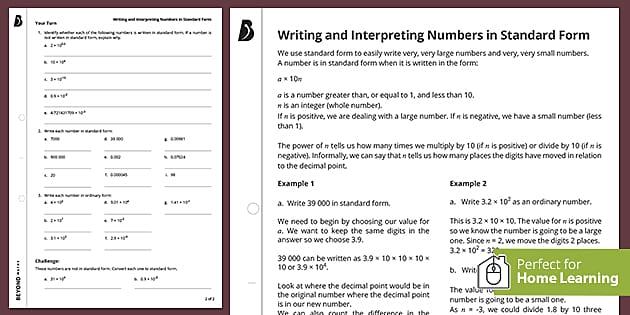 ? Standard Form Home Learning | KS3 Maths | Beyond