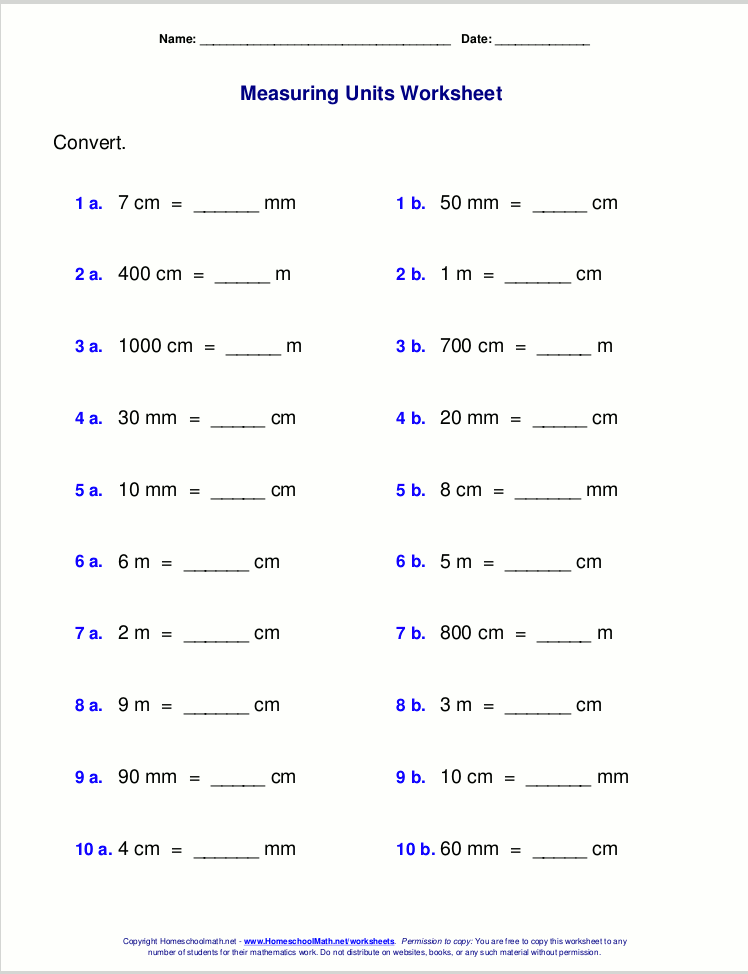 standard measurement conversion worksheet