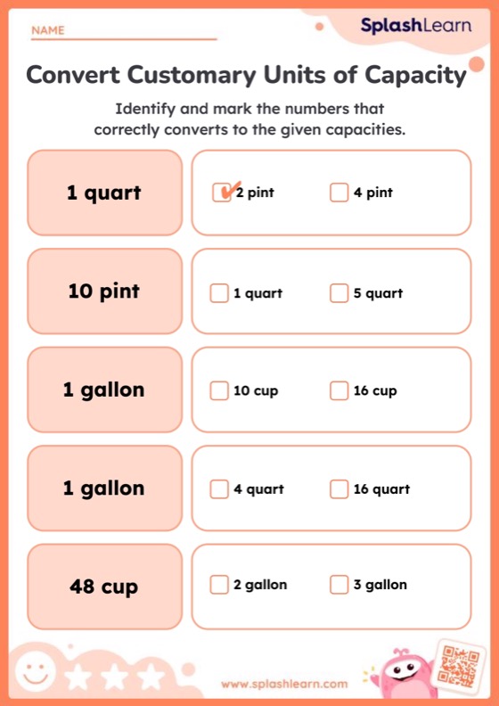 Convert Customary Units of Capacity — Printable Math Worksheet