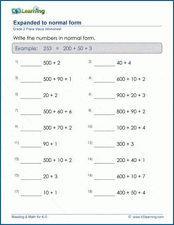 Write 3-digit numbers in standard (normal) form worksheets | Worsheets library...