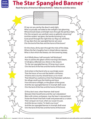star spangled banner worksheet middle school
