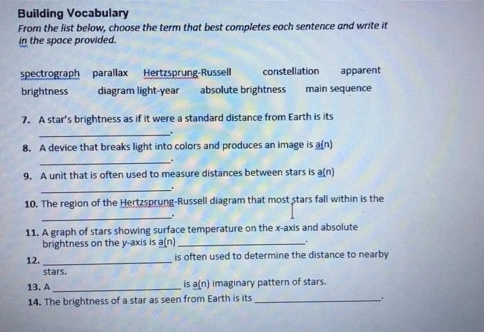 stars and galaxies worksheet answers