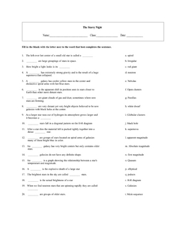 stars and galaxies worksheet