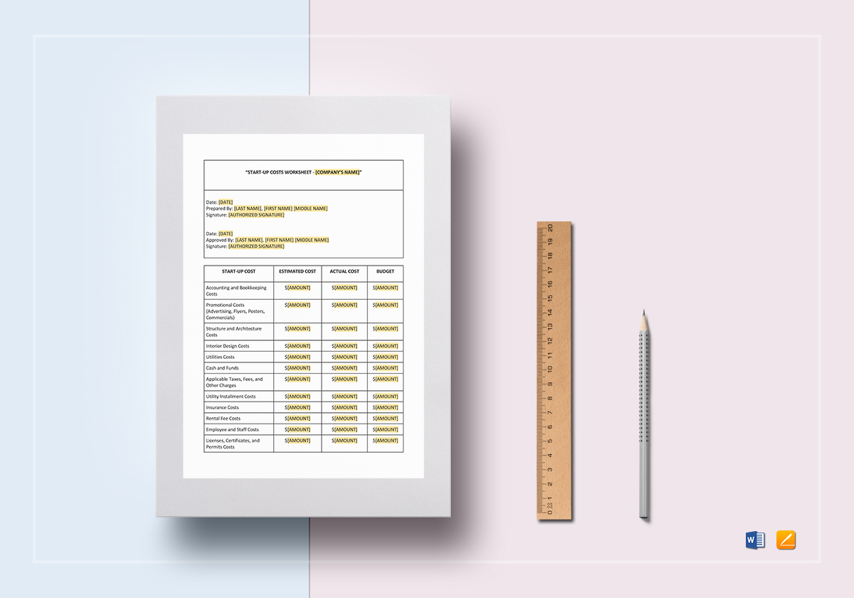 Worksheet Start-Up Costs Template in Word, Google Docs, Apple Pages