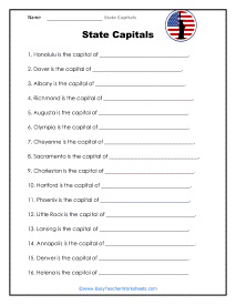 U.S. State Capitals Worksheets