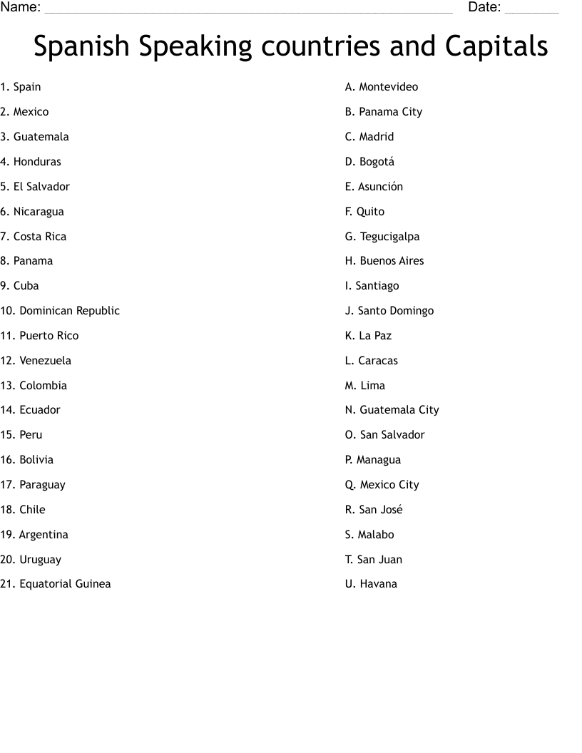 state and capital worksheet printables