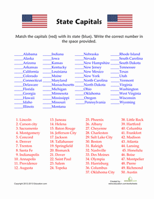 50 States and Capitals Quiz | Worksheet 