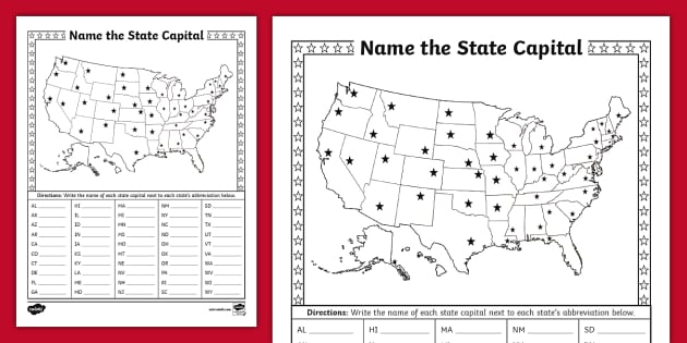 state and capital worksheet