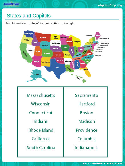 state and capital worksheet