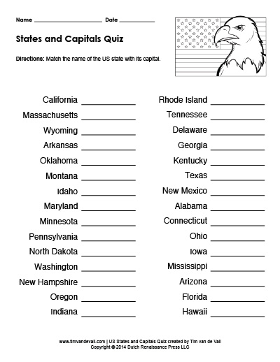 state and capital worksheet