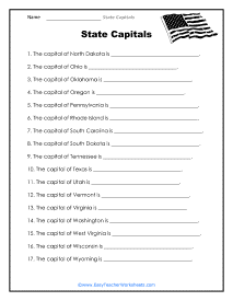 U.S. State Capitals Worksheets