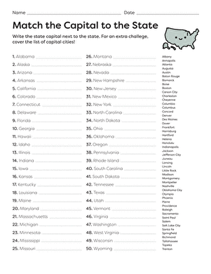 Match the Capital to the State | Worksheet 