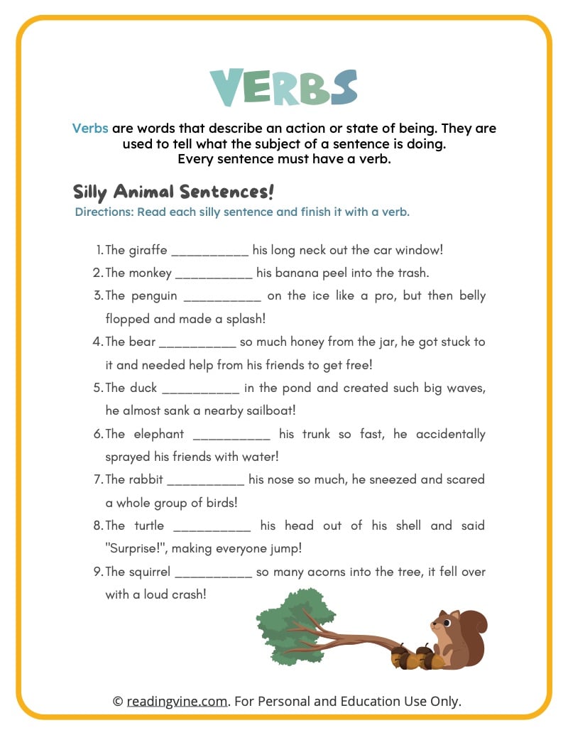 state of being verb worksheet