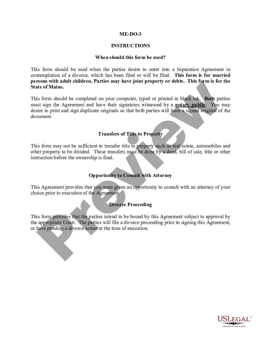 Maine Marital Domestic Separation and Property Settlement ...