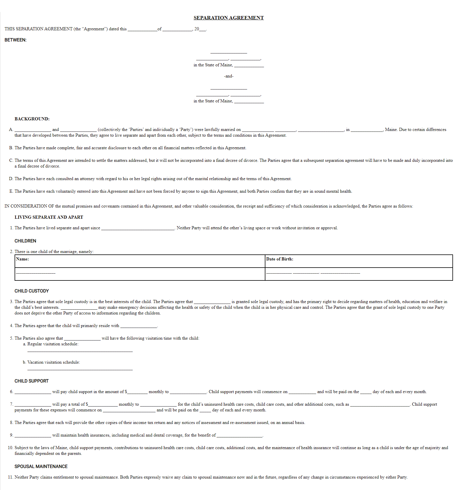 state of maine printable divorce papers
