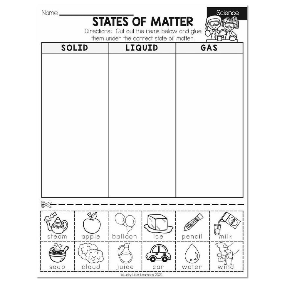 state of matter worksheet for 2nd grade