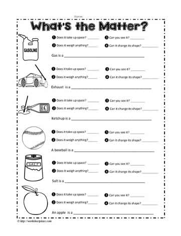 state of matter worksheet for 2nd grade