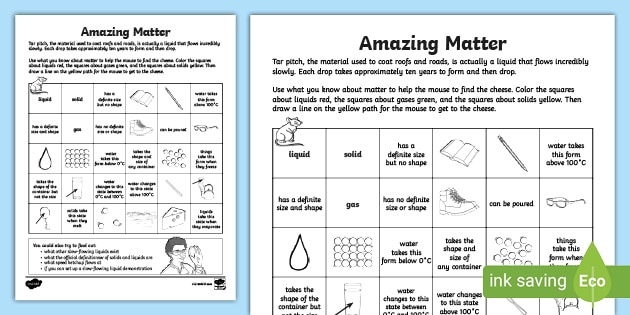 state of matter worksheet middle school