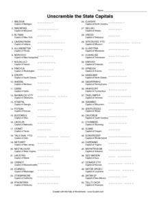 Unscramble the State Capitals Worksheet for 4th - 6th Grade ...
