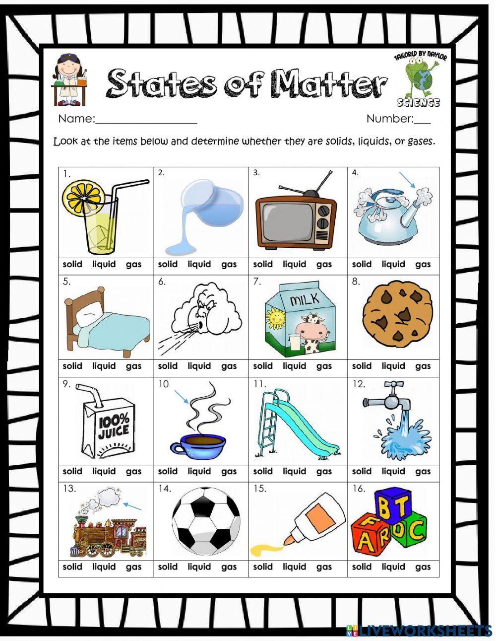 states of matter 2nd grade worksheet