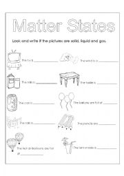 States of matter worksheets