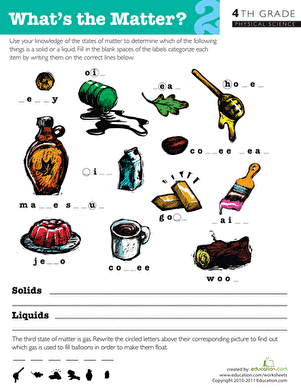 states of matter 2nd grade worksheet