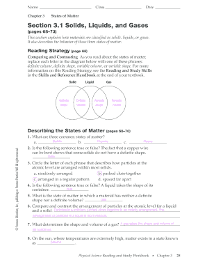states of matter worksheet answer key