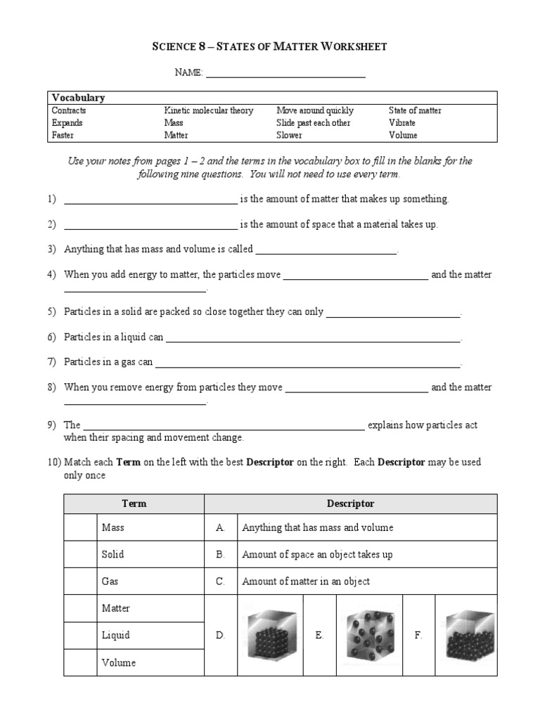 states of matter worksheet high school pdf
