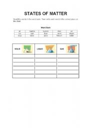 states of matter worksheet middle school