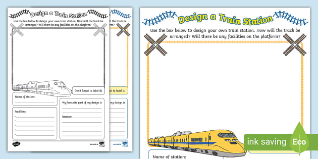 Design a Train Station Worksheet (teacher made) - Twinkl