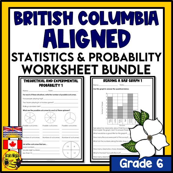 British Columbia Aligned Statistics and Probability Math Worksheets Bundle  | Paper | Grade 6