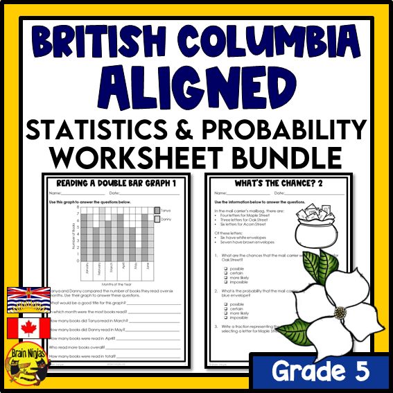 British Columbia Aligned Statistics and Probability Math Worksheets Bundle  | Paper | Grade 5
