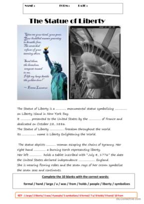 statue of liberty worksheet