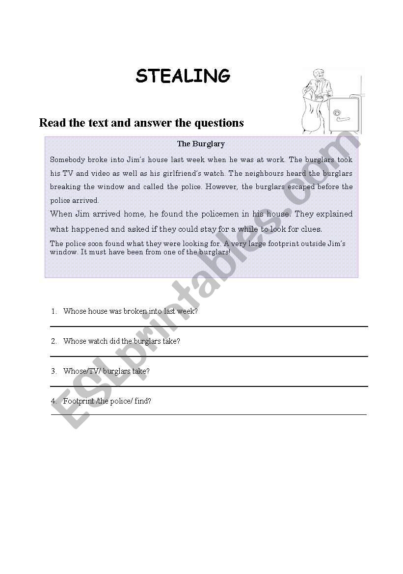 English worksheets: Stealing