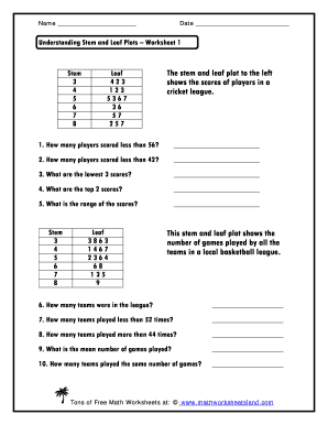 Understanding Stem And Leaf Plots Worksheet 1 Answer Key - Fill ...