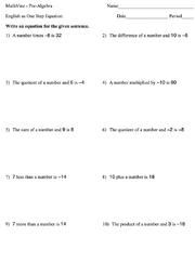 English as One Step Equation - MathVine.com