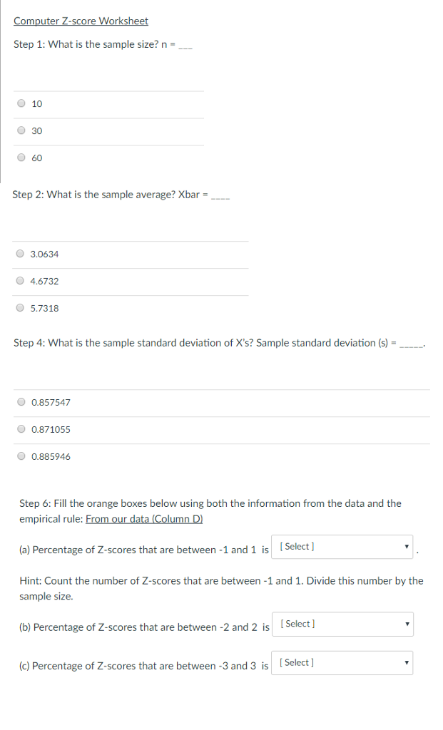 Solved Computer Z-score Worksheet Step 1: What is the sample ...
