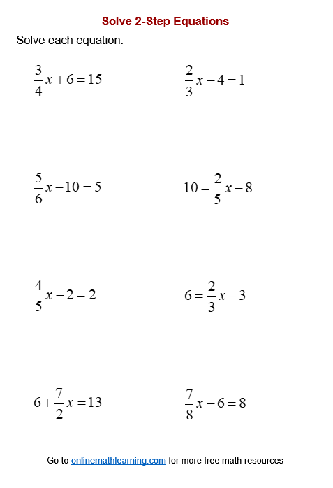 Two-Step Equation Worksheets (printable, online, answers, examples)