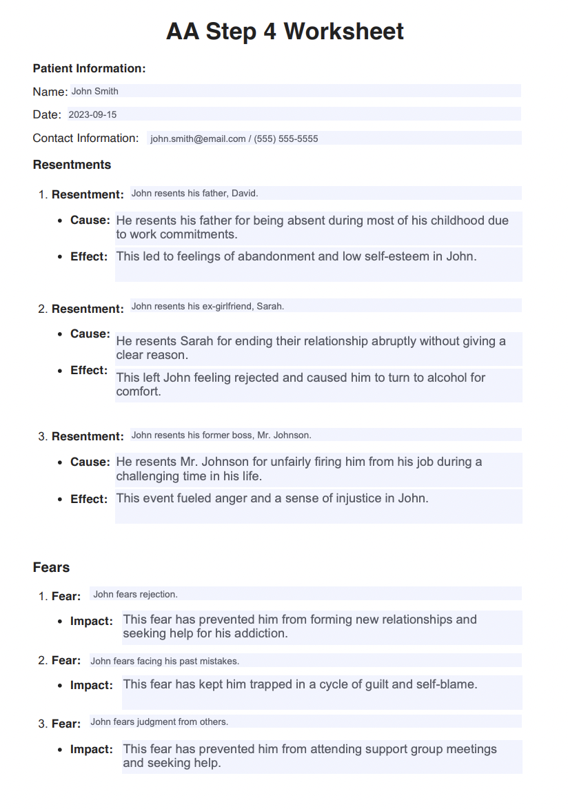 AA Step 4 Worksheets &  Example | Free PDF Download