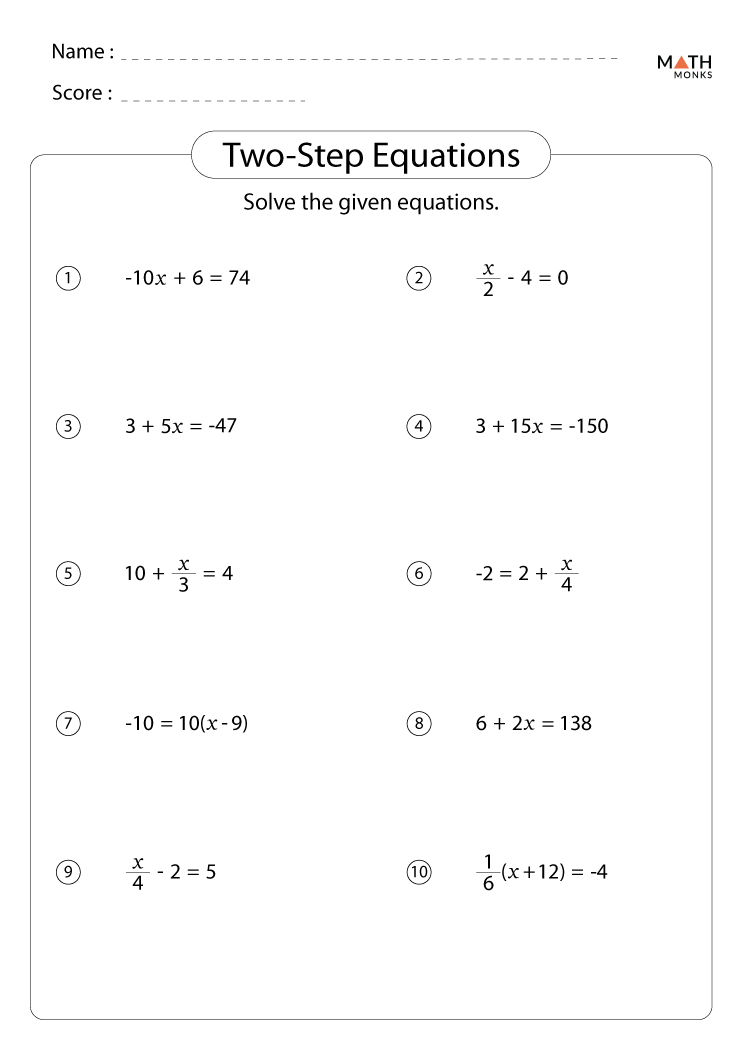 Two Step Equations Worksheets - Math Monks