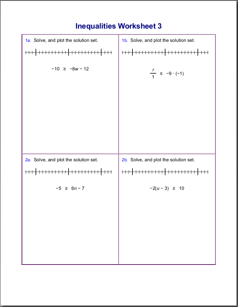 step one and two step inequalities worksheet 7th grade
