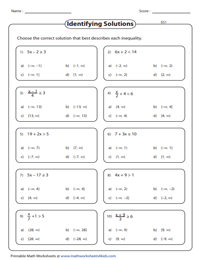 step one and two step inequalities worksheet 7th grade