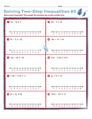 step one and two step inequalities worksheet 7th grade