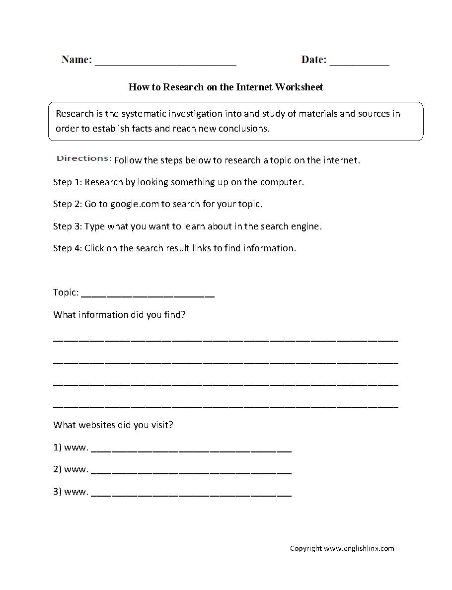 Research Worksheets | How to Research on Internet Worksheet