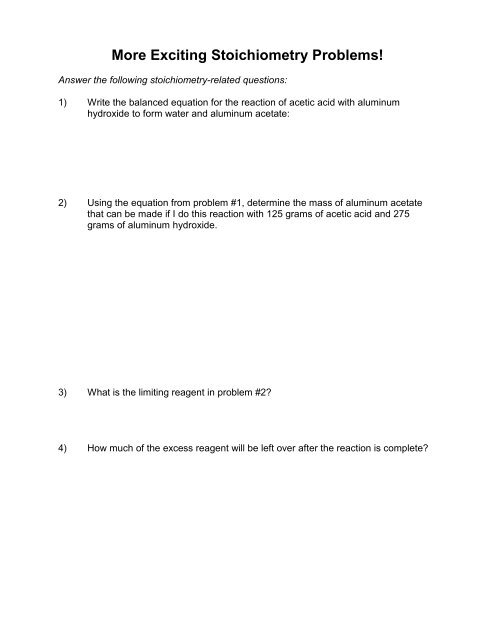 stoichiometry grams to grams worksheet