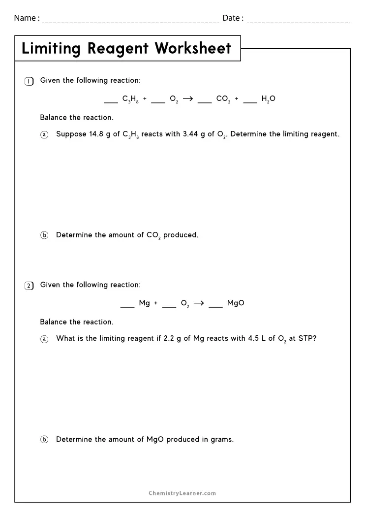 stoichiometry limiting reagent worksheet with answers