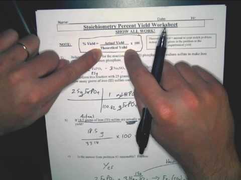 stoichiometry percent yield worksheet